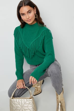 Gestrickter Basic-Pullover mit Fransen – schwarz h5 Bild2